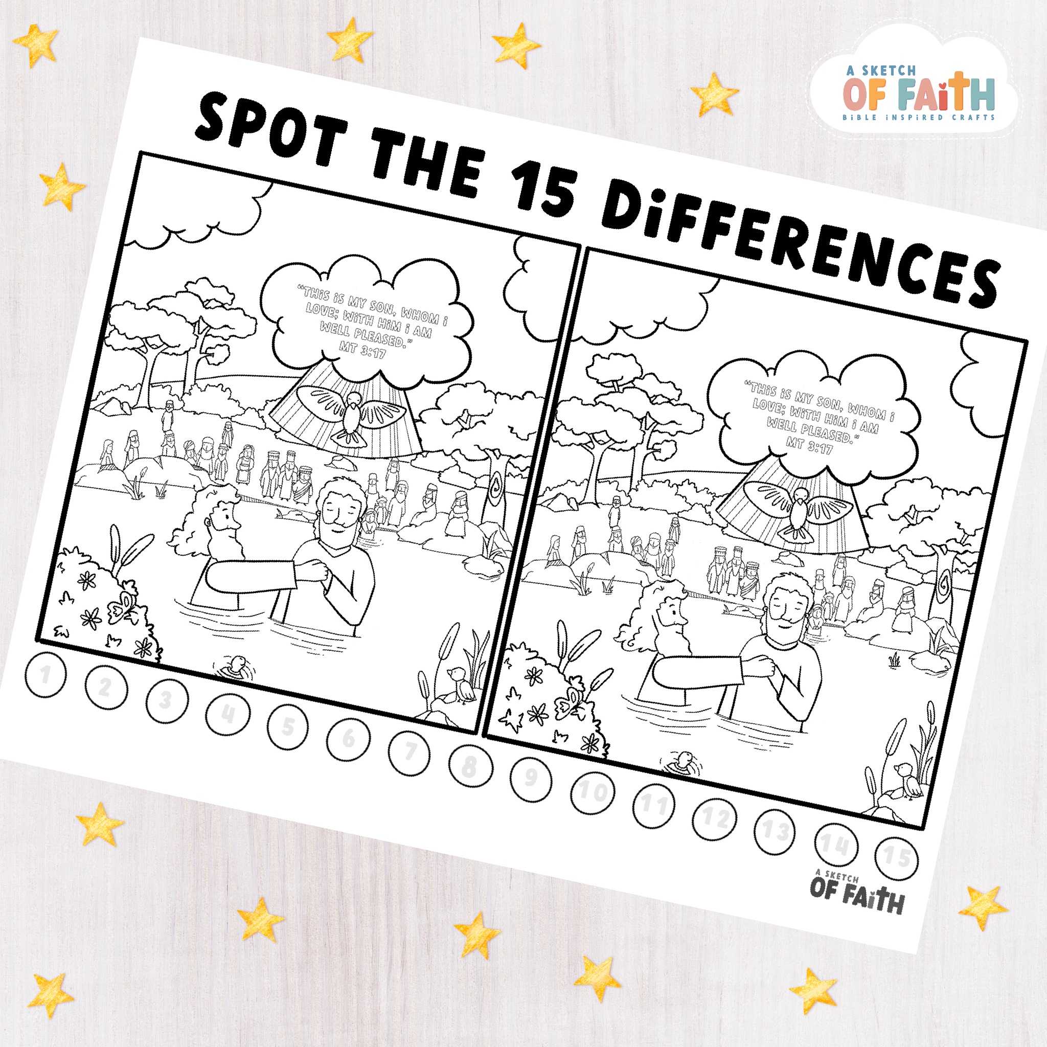 spot the difference activity - Jesus' baptism by John the baptist