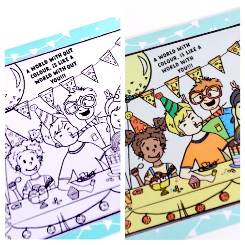 Colour reveal craft party scene before and after